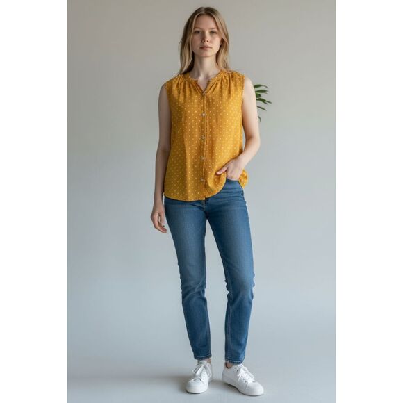 Old Navy Yellow Dot Button Front Sleeveless Top Size Medium - Picture 1 of 6